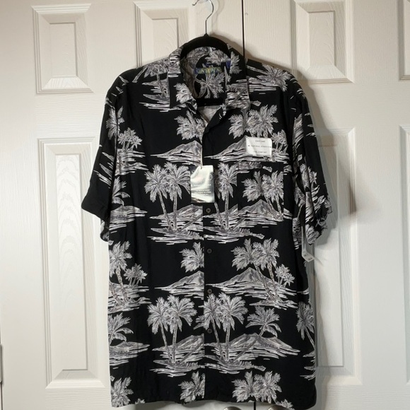 Campia Mens Shirt Black Floral Hawaiian Button Up Size L - Picture 2 of 11